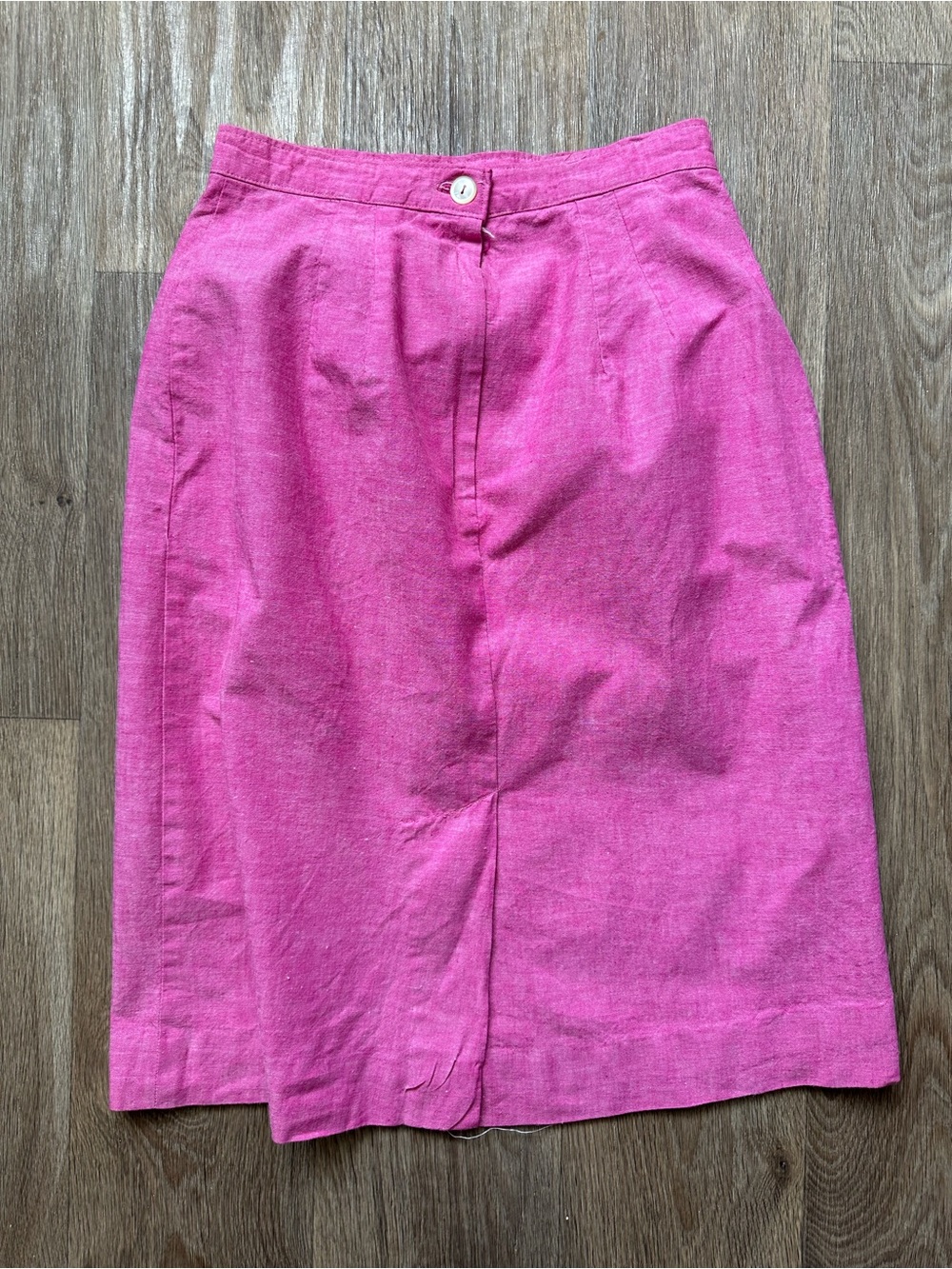 Vintage Pink Linen Midi Skirt Women’s Size Small High Waist Pencil Straight